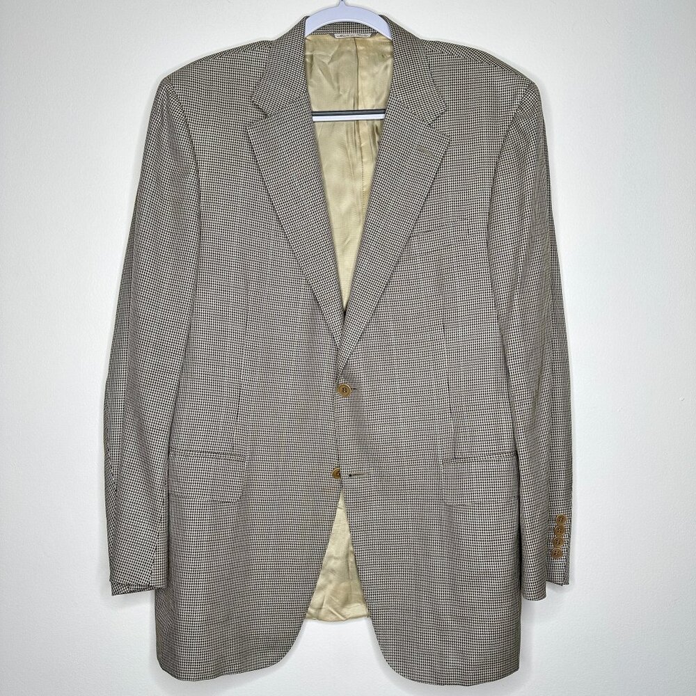 Vintage Canali Men's Houndstooth Suit Blazer Jacket Double Breasted Front VTG